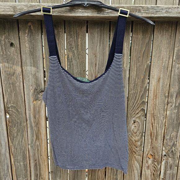 Lauren Ralph Lauren Navy and White Striped Adjustable-strap Tank Size L - Picture 4 of 14